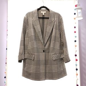 Addition Elle long plaid blazer in black and beige, size 26